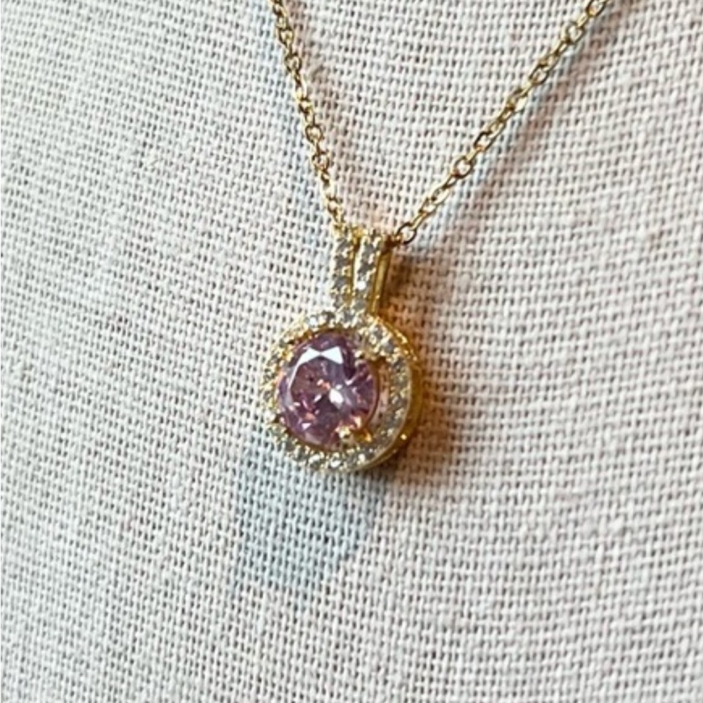 Gold Plated Pink Crystal Drop Pendant